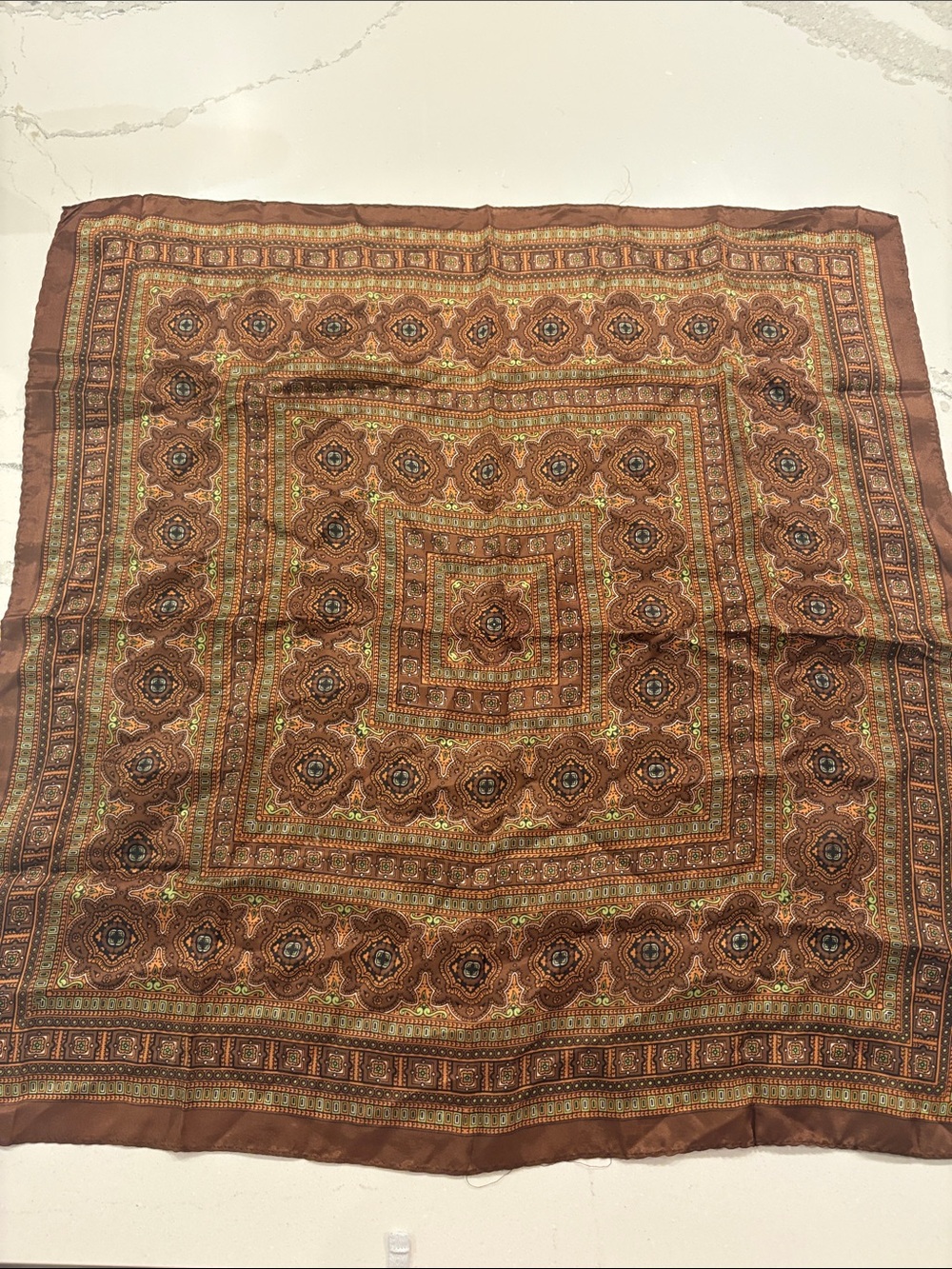 Brown Paisley Square Scarf - Classic Patterned Wrap 26 by 26